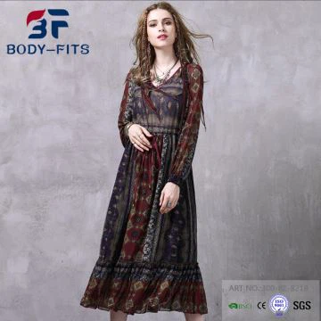 Vintage drukāta kleita ar garām piedurknēm